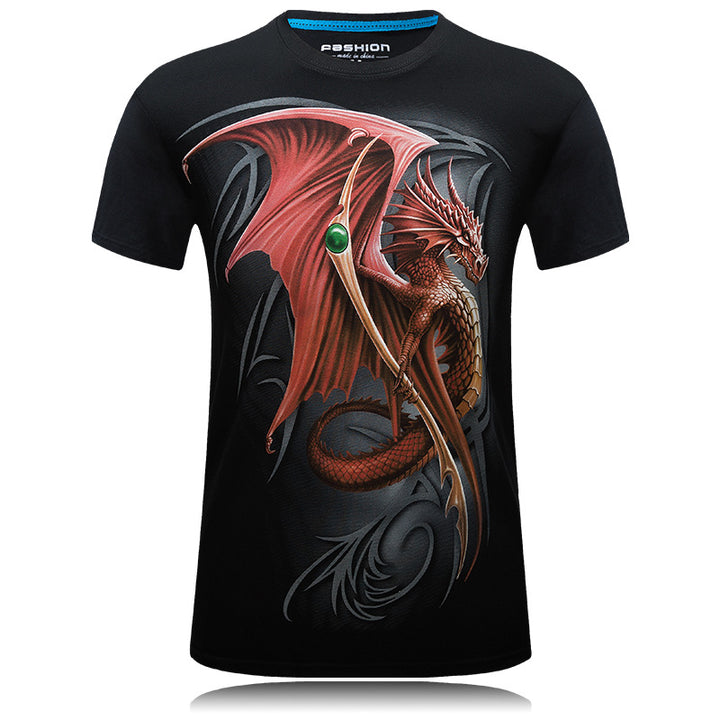 Men's 3D Red Dragon Print T-shirt