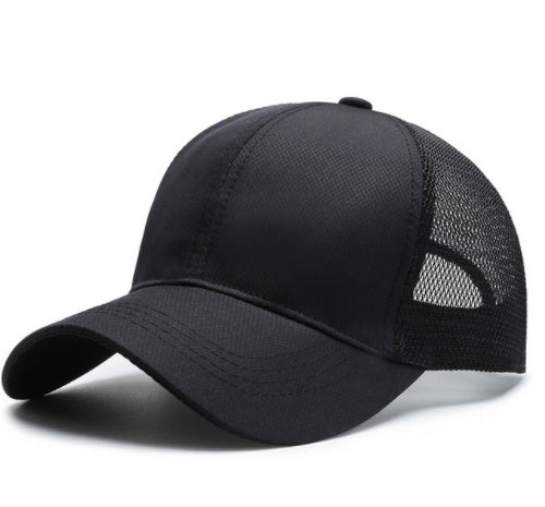 Black mesh cap on a white background