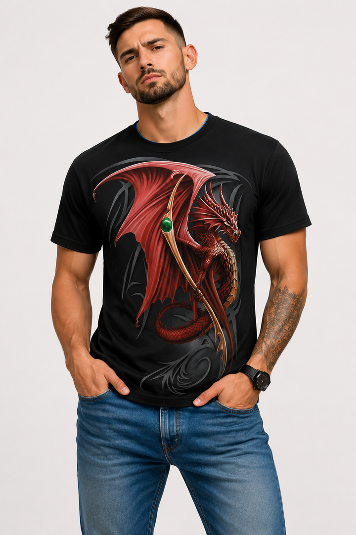 Men's 3D Red Dragon Print T-shirt