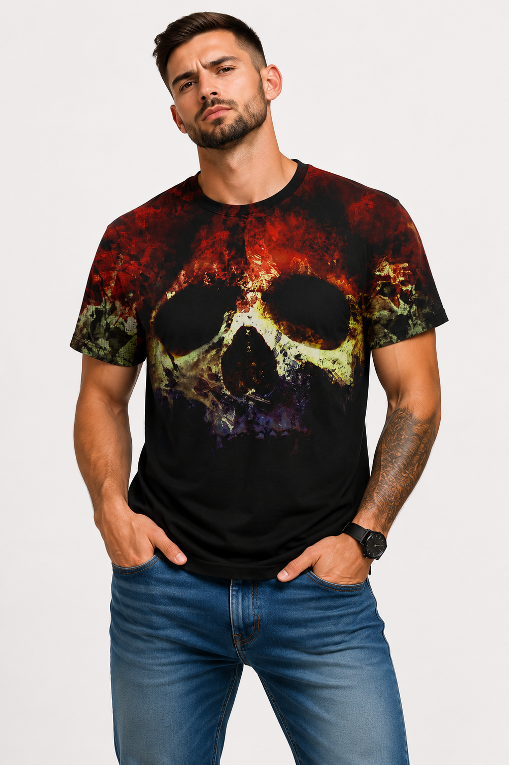 Smoking Skull 3d Digital Print T-shirt